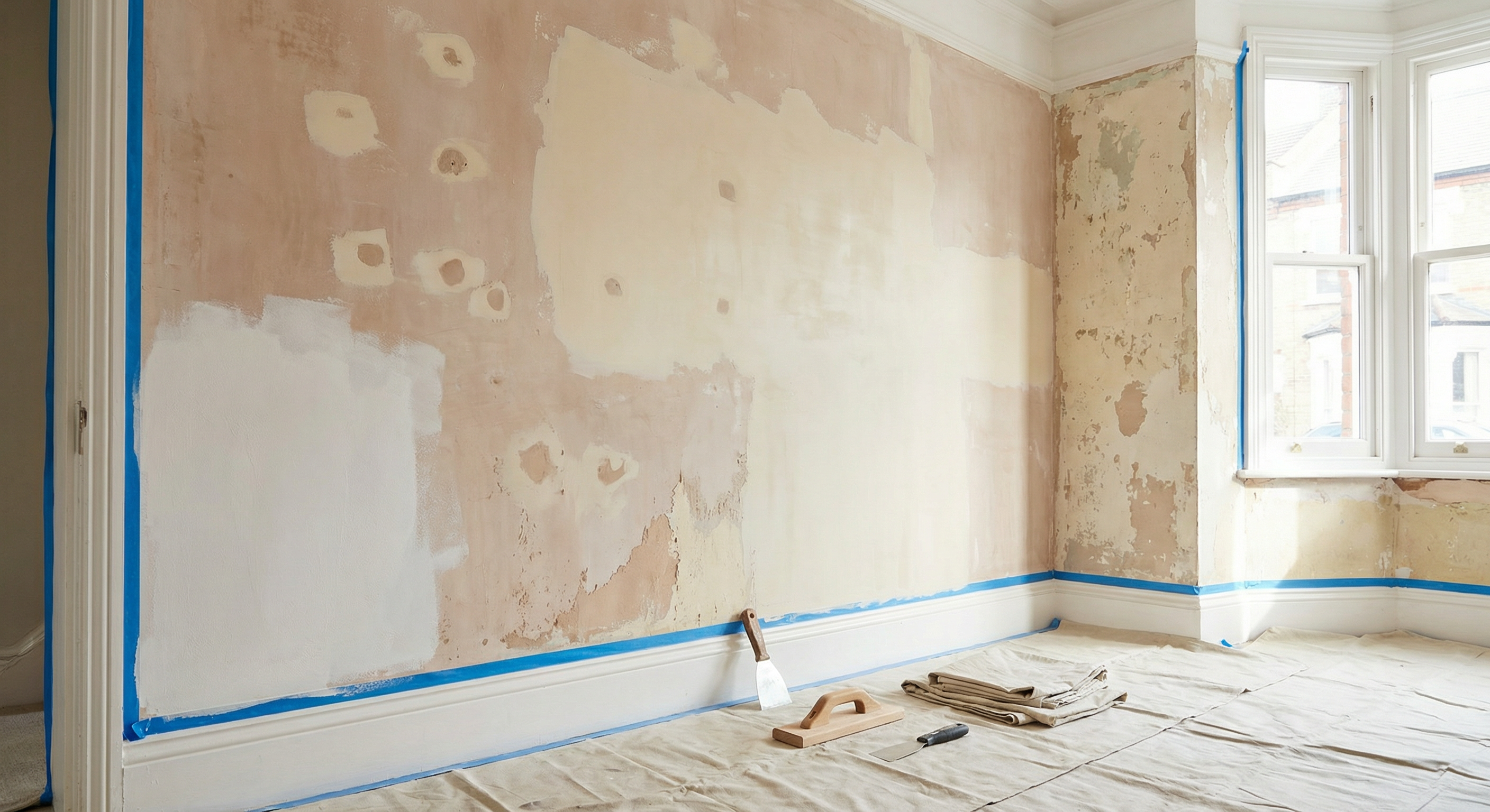 Surface preparation before painting — sanding and filling walls
